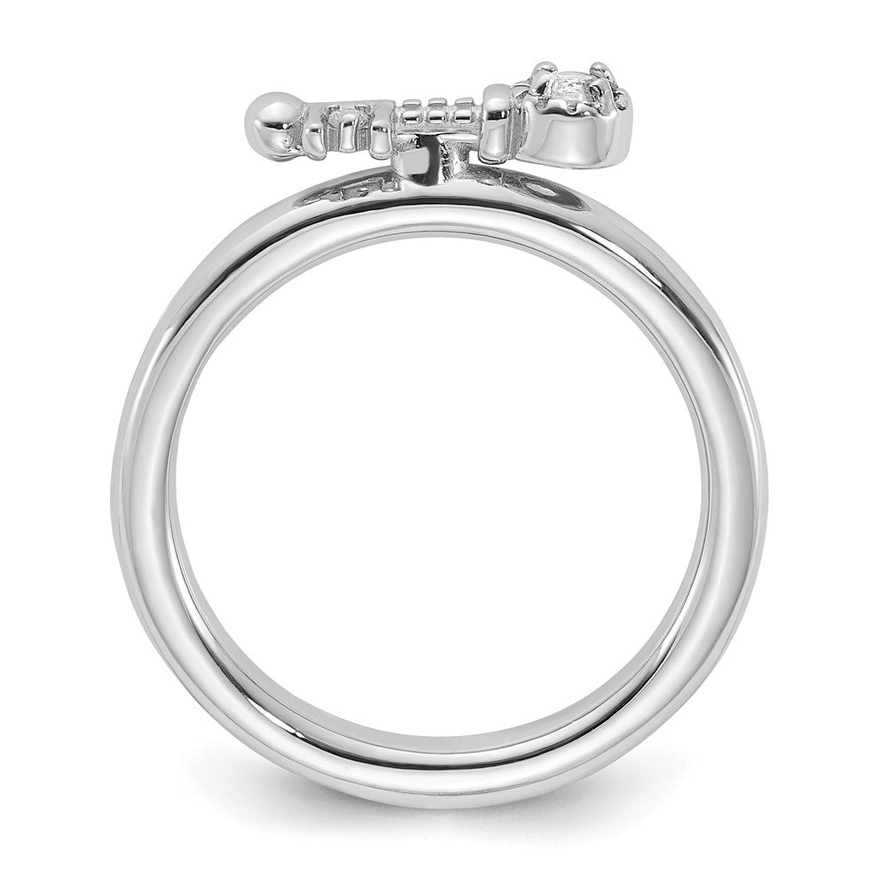 Sterling Silver Stackable Expressions Rhodium-plated White Topaz Key Ring Size -5