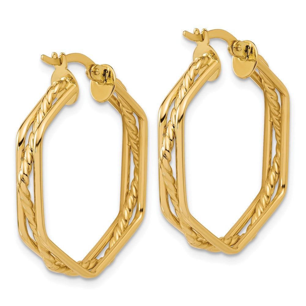 14K Polished and Twisted Hoop Earrings