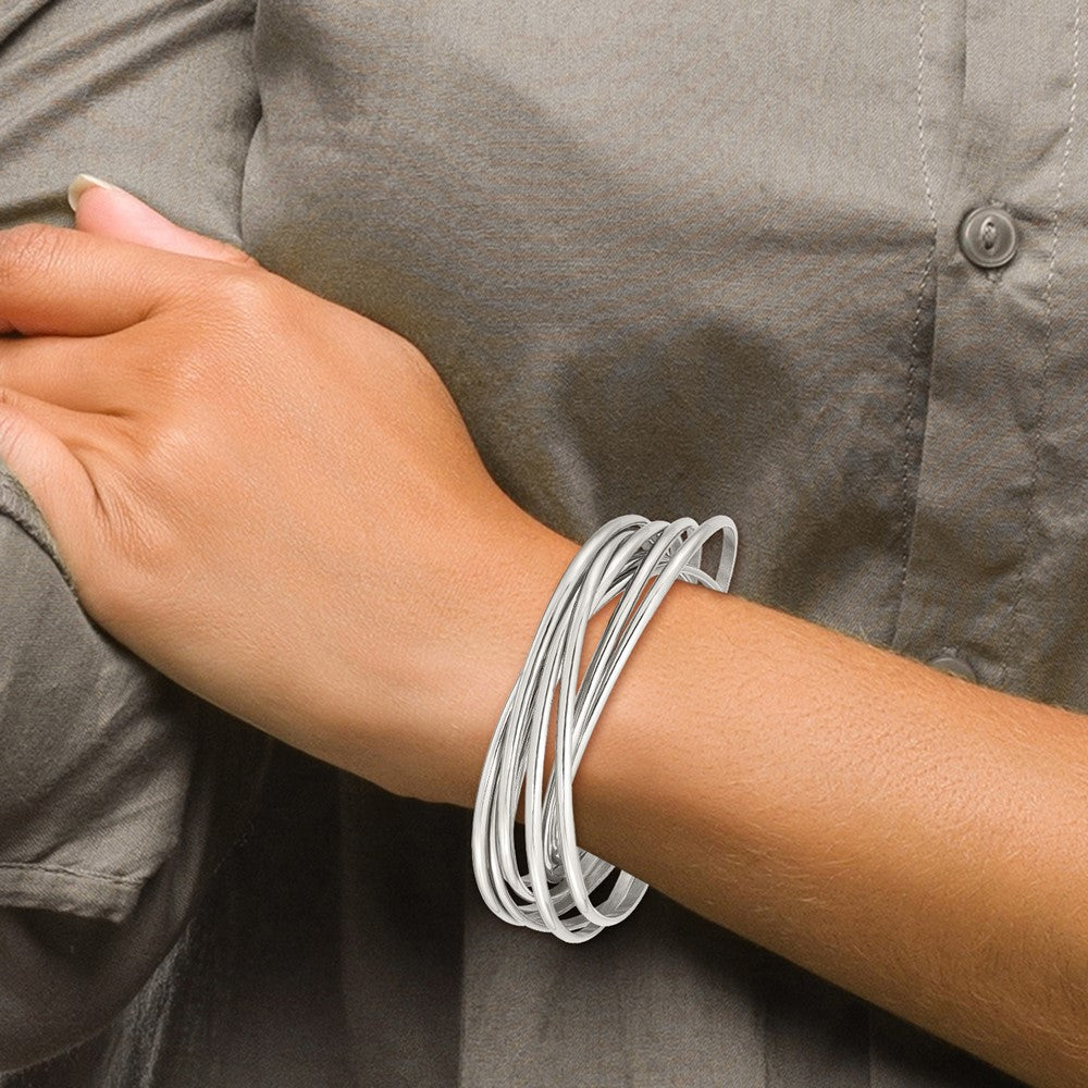 Stainless Steel Polished Intertwined Bangle Bracelet 8 inches