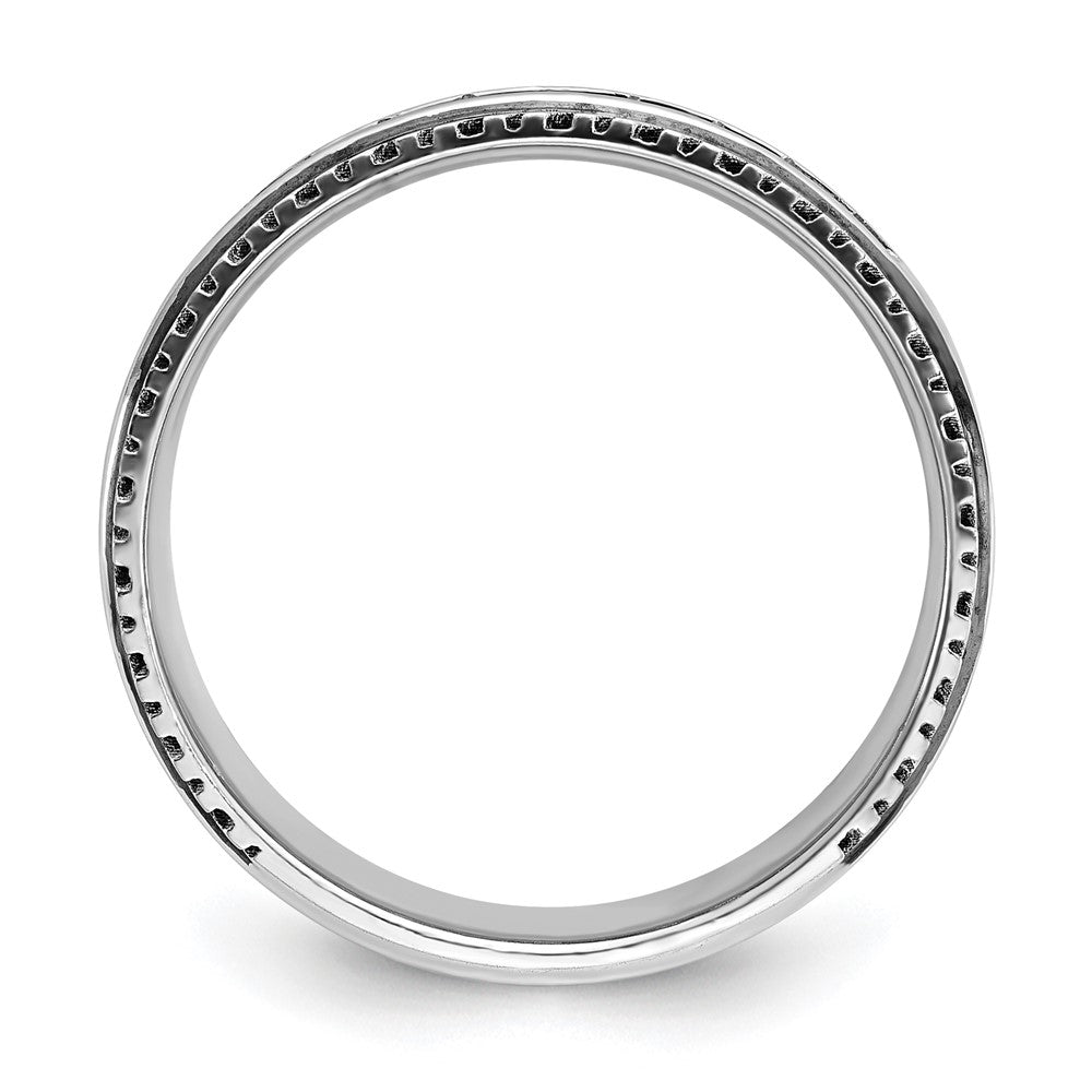 IBGoodman 14k White Gold with Black Rhodium Men's Polished Satin and Grooved 1/5 Carat AA Quality Diamond Ring