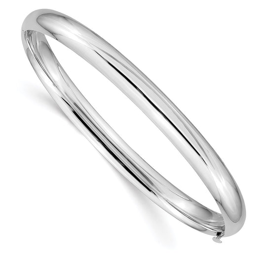 14k White Gold High Polished 6.00mm Hinged Bangle 7  inches