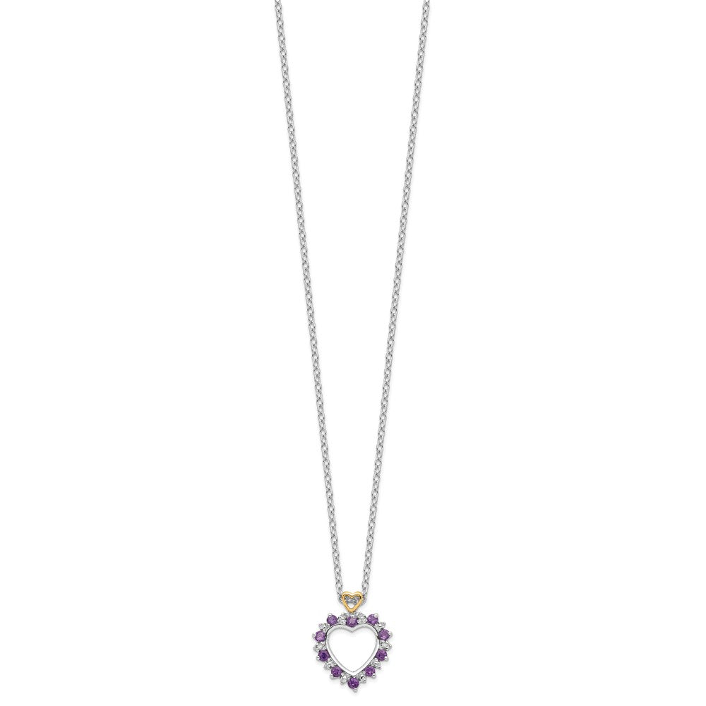 Brilliant Gemstones Sterling Silver with 14K Accent Rhodium-plated Amethyst and Diamond 18 Inch Necklace with 2 Inch Extender 18 Inches