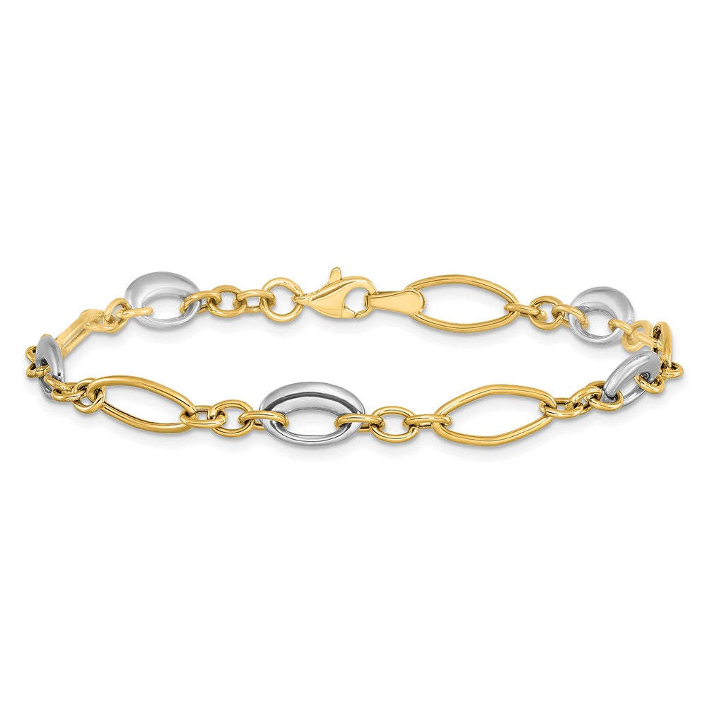 14K Two-tone Polished Fancy Link Bracelet 7.5  inches