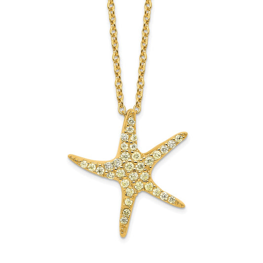 Cheryl M Sterling Silver Gold-plated Polished Yellow CZ Starfish 16 Inch with 2 Inch Extension Necklace
