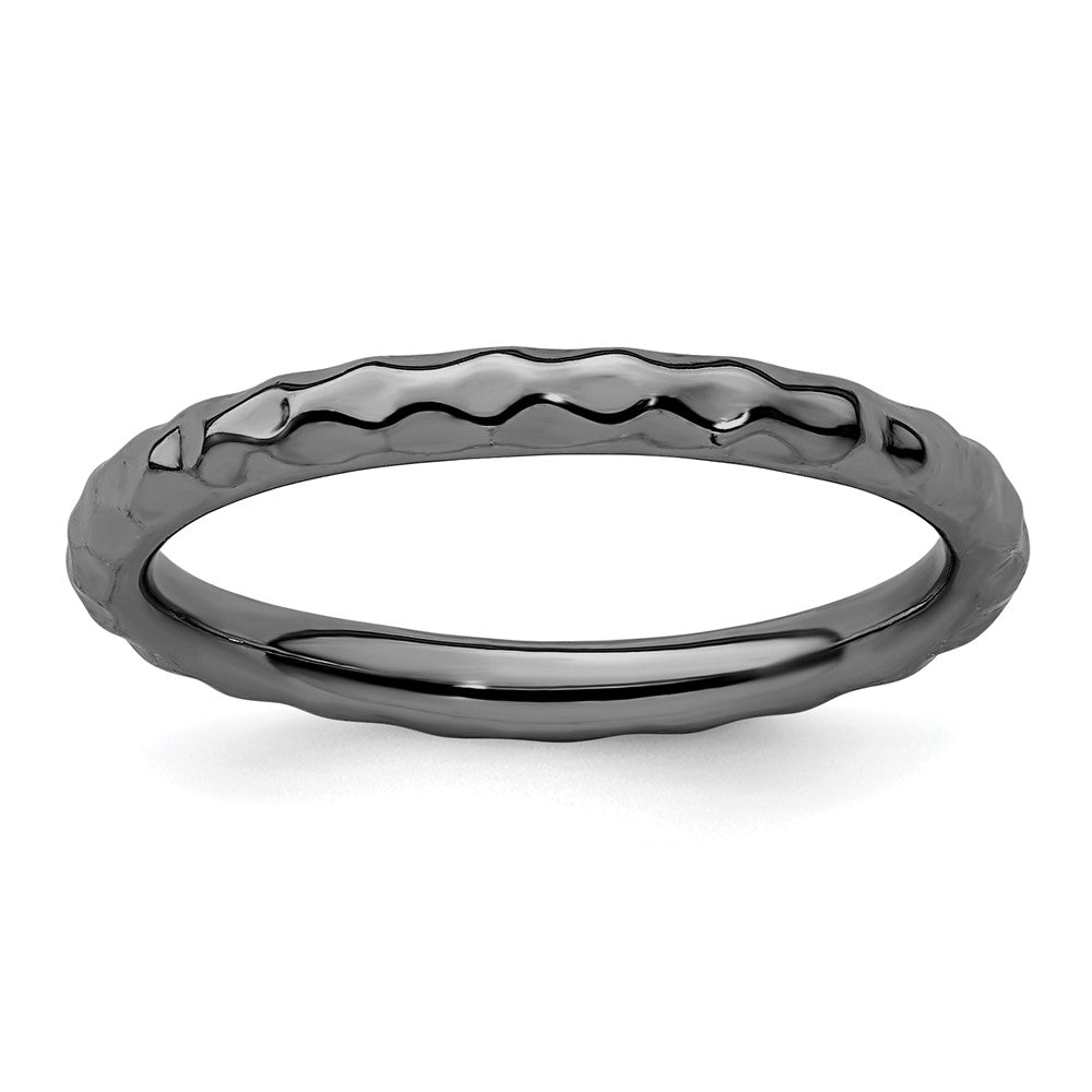 Sterling Silver Stackable Expressions Black-plated Hammered Ring Size -8