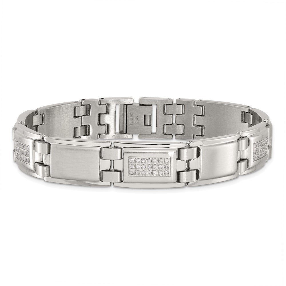 Stainless Steel Polished and Matte 3/4ct tw. Diamond 8.75in Bracelet 8.75 inches