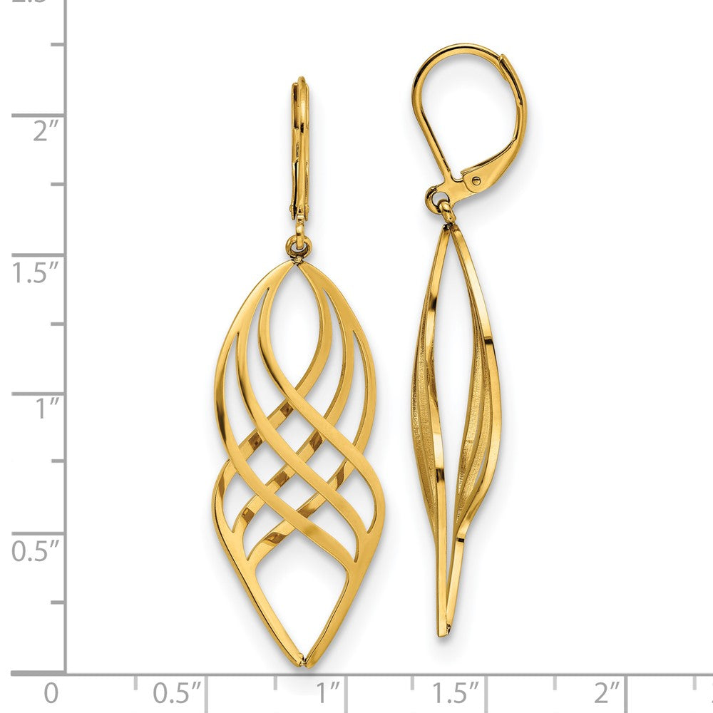 Stainless Steel Polished Yellow IP-plated Twisted Dangle Leverback Earrings