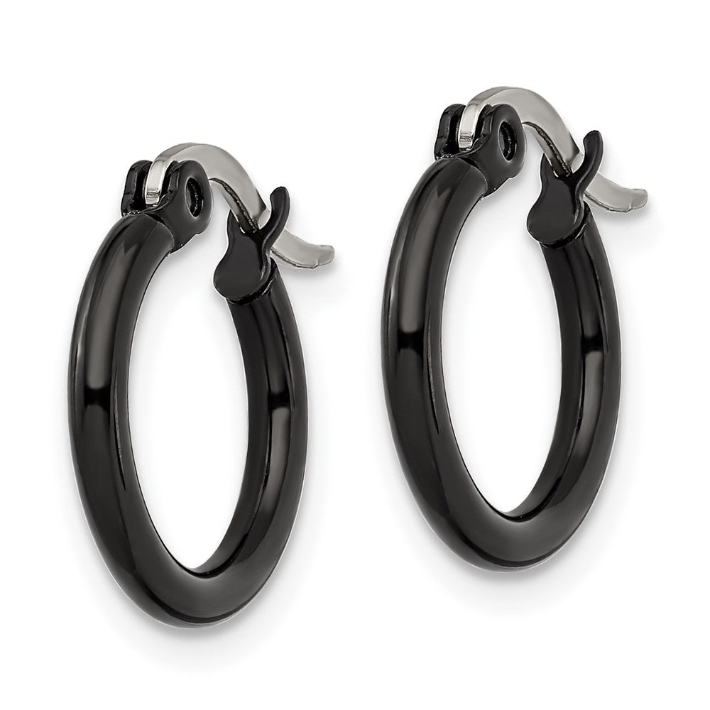 Stainless Steel Polished Black IP-plated 15.5mm Diameter Hoop Earrings