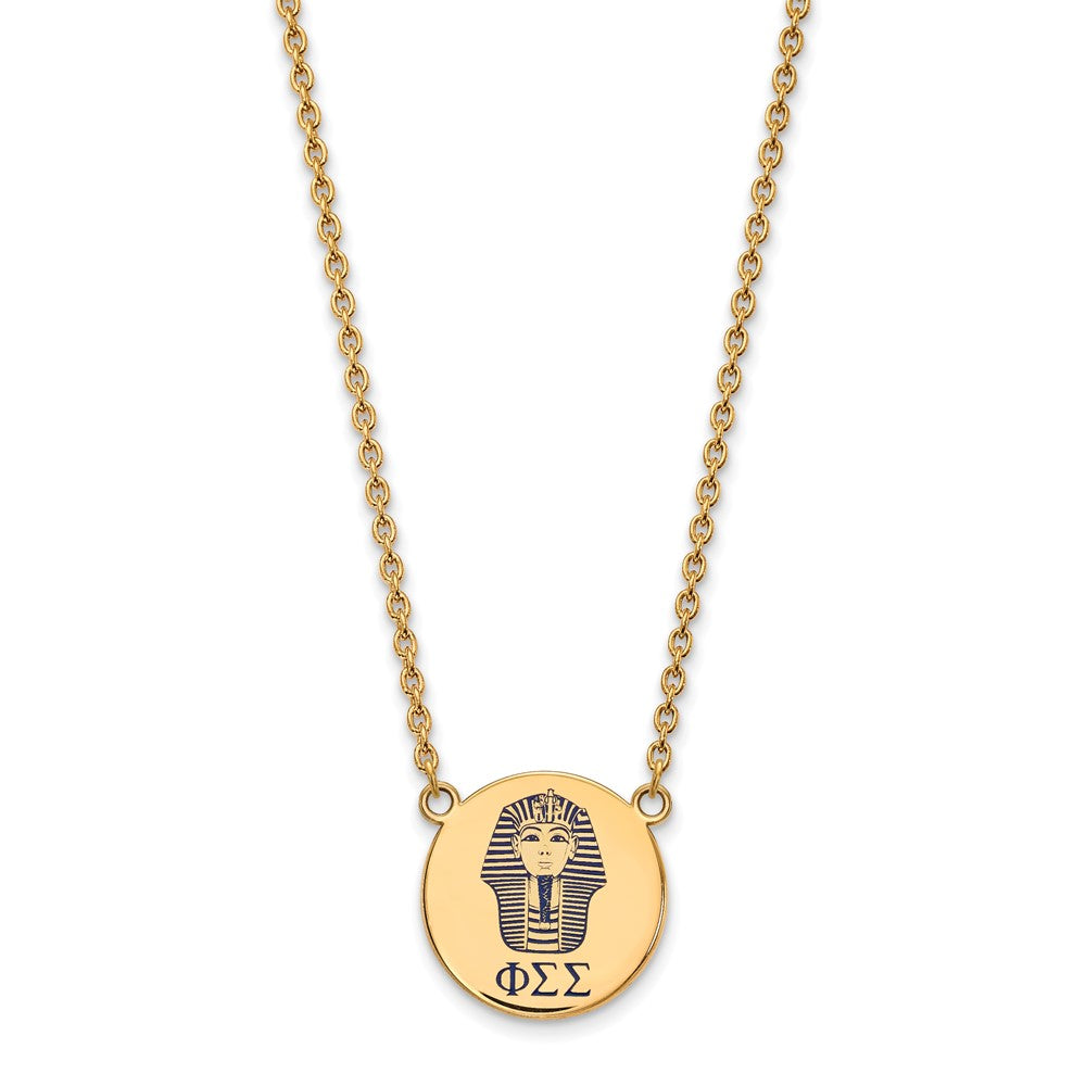 Sterling Silver Gold-plated LogoArt Phi Sigma Sigma Sorority Symbol Large Color Enamel Pendant 18 inch Necklace