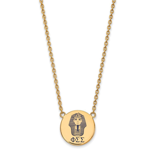 Sterling Silver Gold-plated LogoArt Phi Sigma Sigma Sorority Symbol Large Color Enamel Pendant 18 inch Necklace