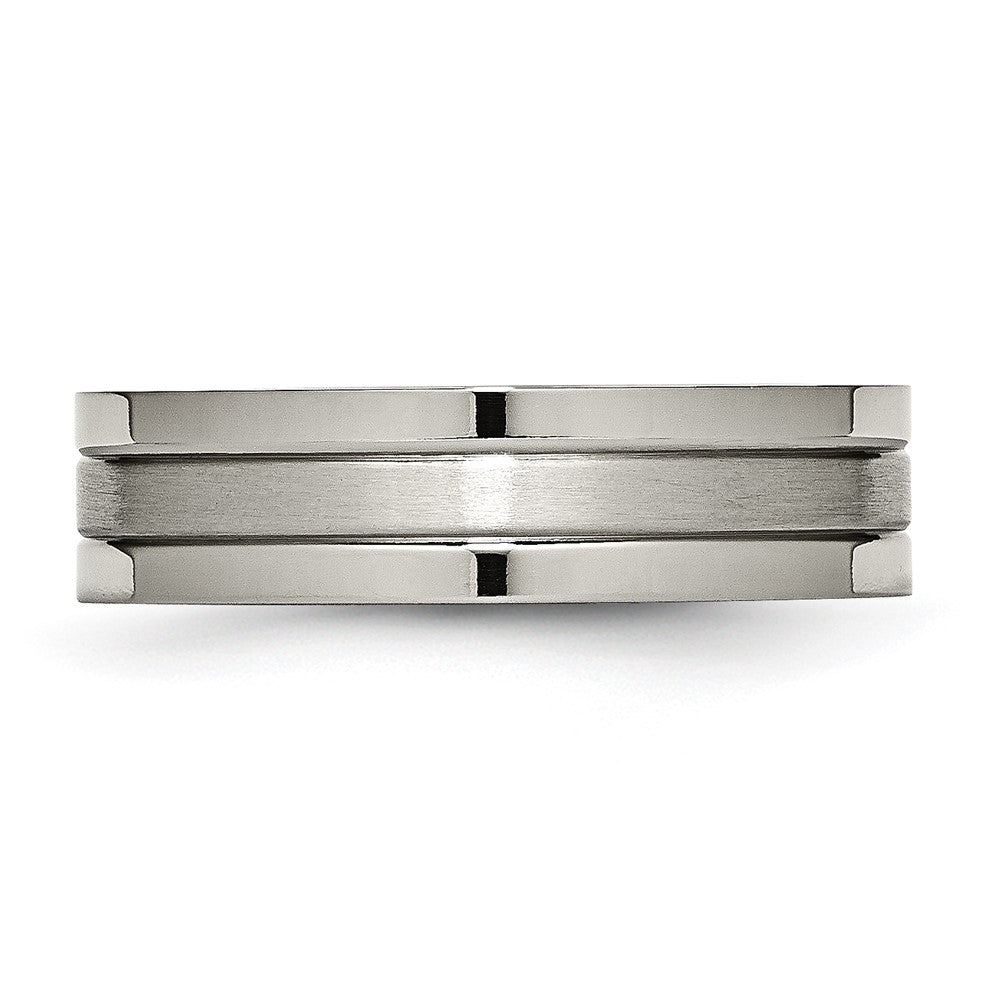Titanium Brushed and Polished 6mm Grooved Band Size - 11.5