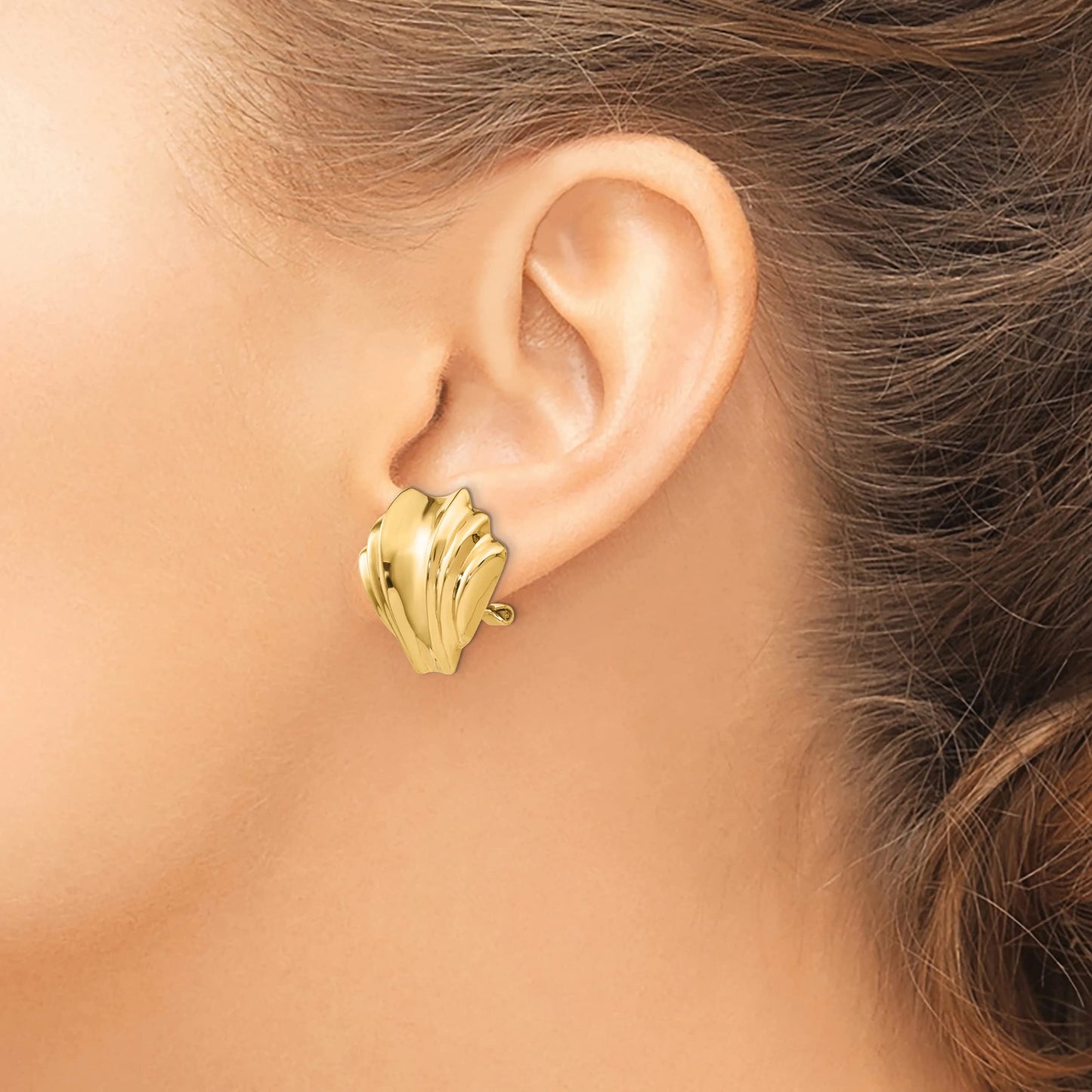 14K Gold Omega Clip Polished Non-Pierced Earrings