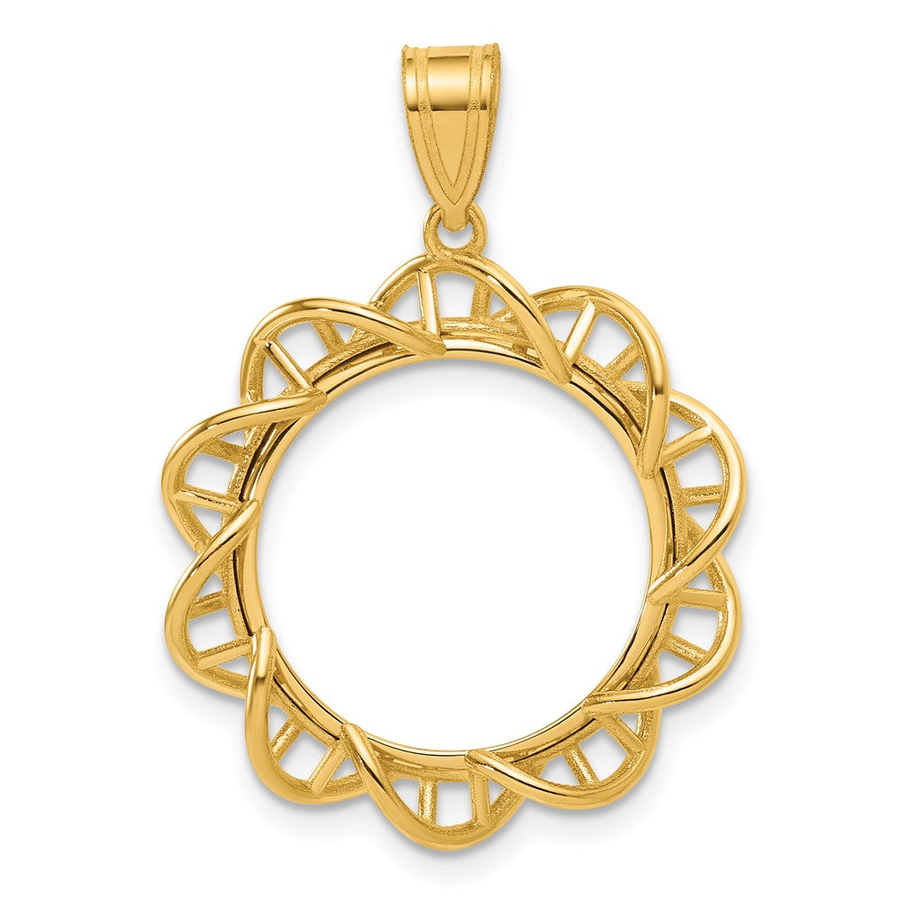 14k Polished Overlapping Singapore with 22.0mm Prong Coin Bezel Pendant
