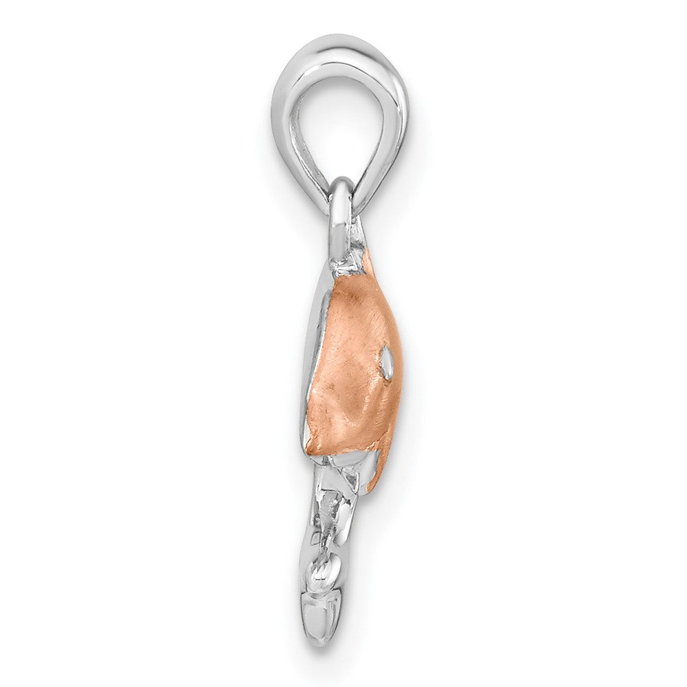 Sterling Silver RH-plated & Rose Gold-plated Brushed Dolphin Pendant