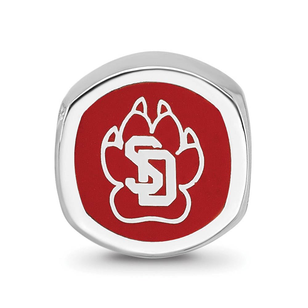 Sterling Silver Rhodium Plated U of South Dakota Enamel Cushion Bead