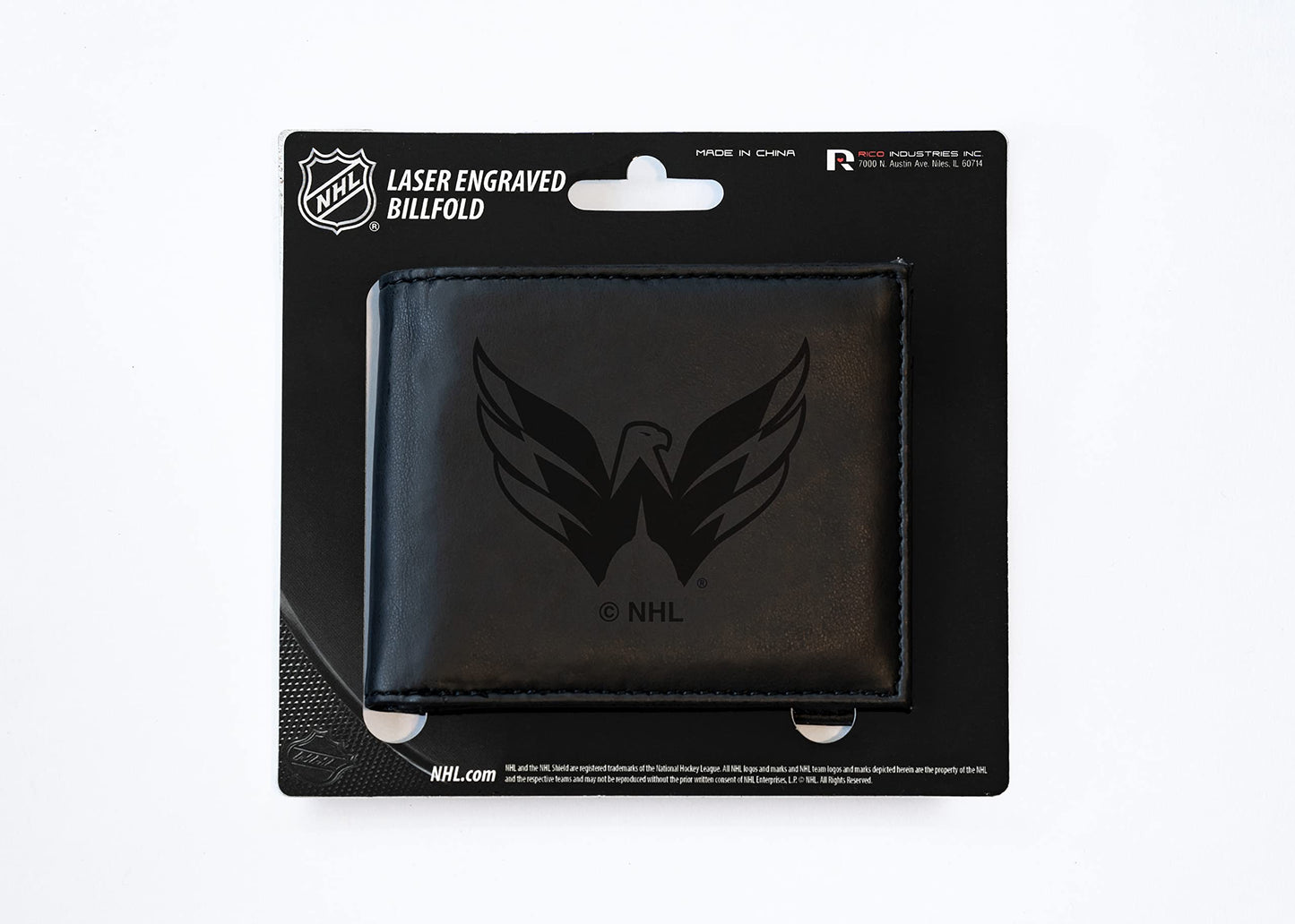 NHL Washington Capitals Black Faux Leather Bi-fold Wallet with 4 Card Slots and Flip-up ID Window QGC7374