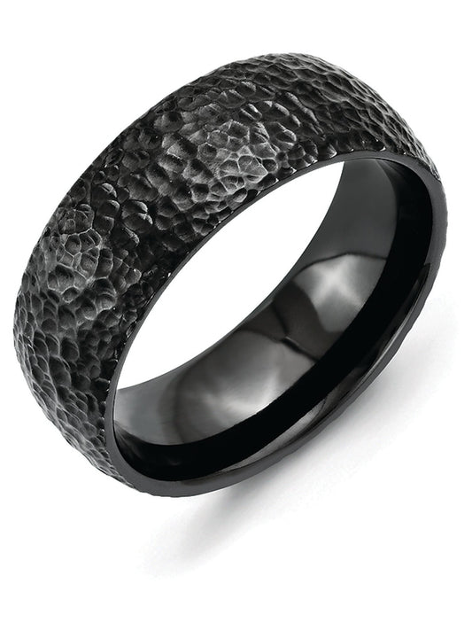 Chisel Titanium Brushed and Polished Hammered Black IP-plated 8mm Band