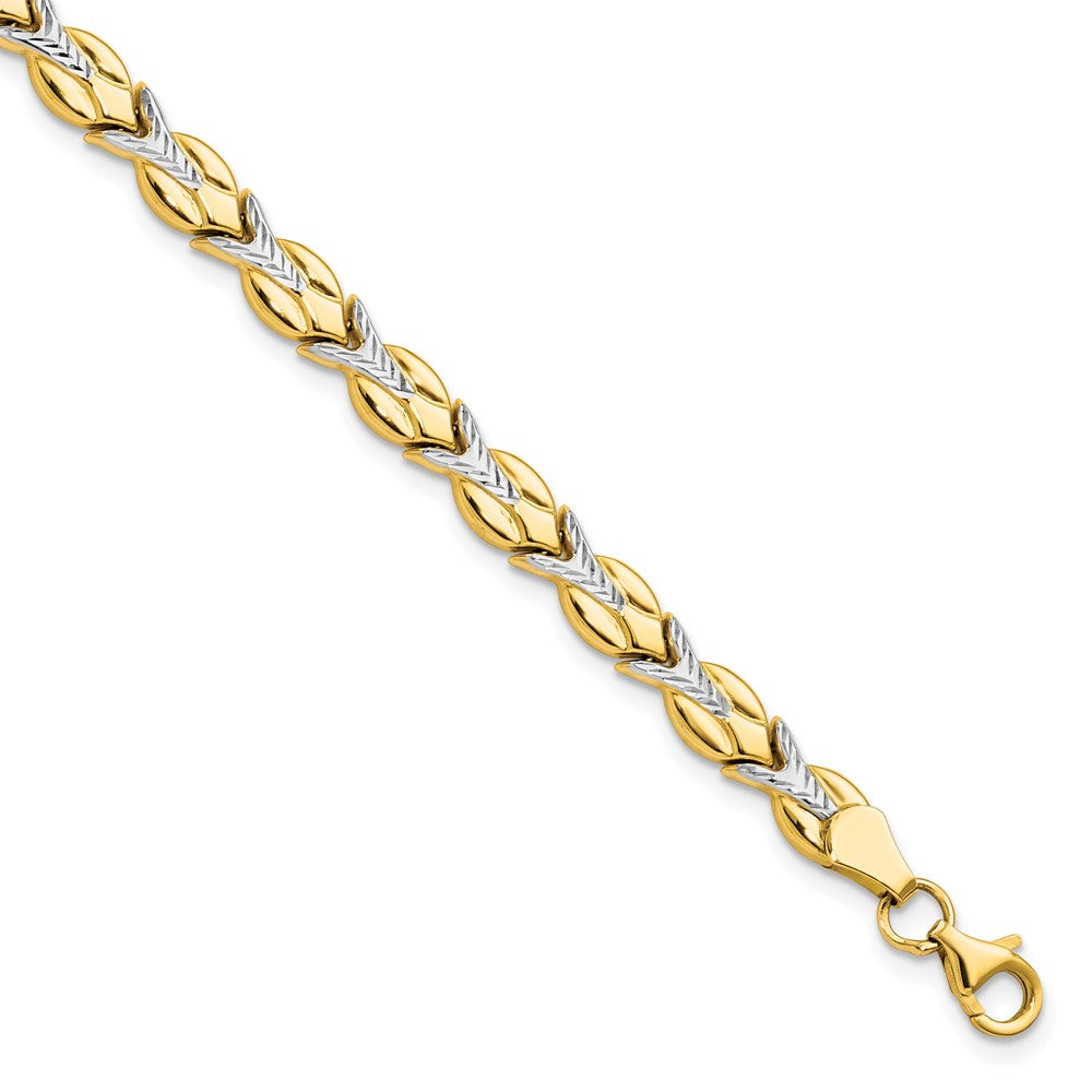 10k w/White Rhodium Polished/Diamond-cut Bracelet 7.5  inches