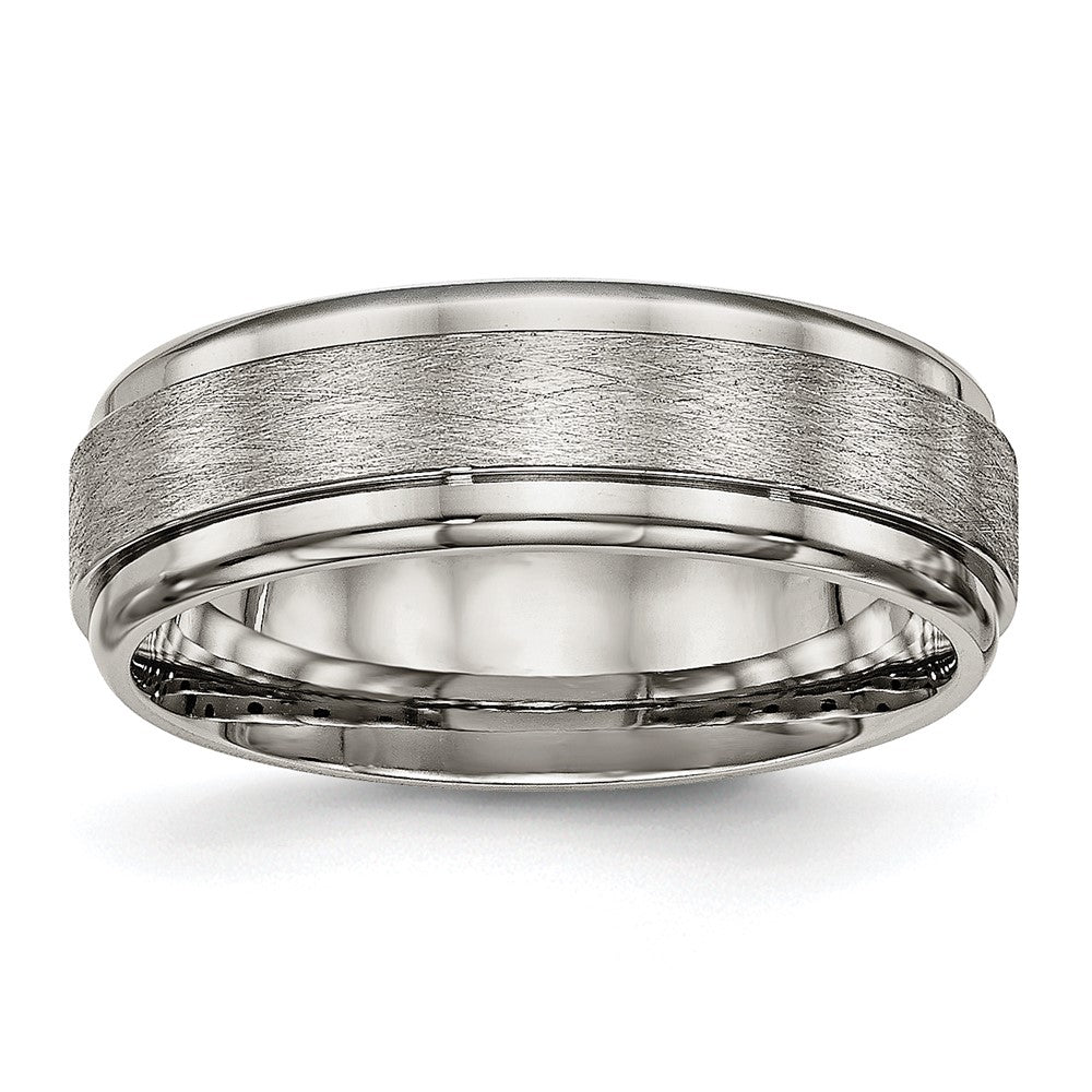 Titanium Brushed Center 7mm Ridged Edge Band Size - 9