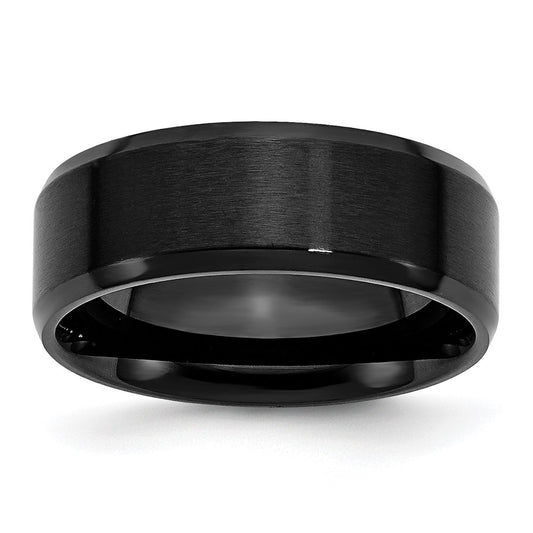 Chisel Stainless Steel Polished Brushed Center Black IP-plated 8mm Beveled Edge Band Size - 9.5