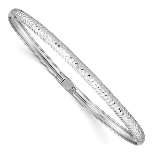 14k White Gold Textured Flexible Bangle 7.5  inches