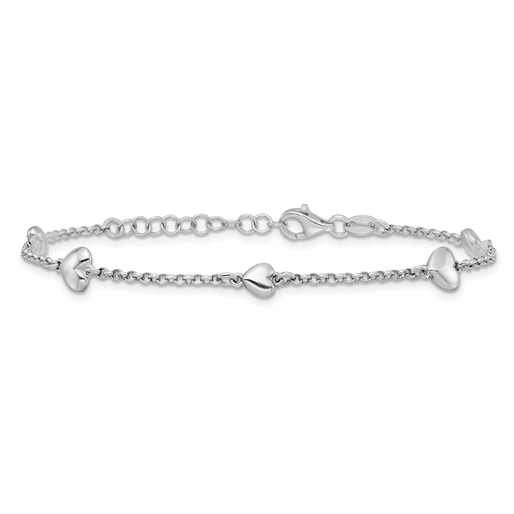 Sterling Silver Rhodium-plated Polished Five Puffed Hearts 7 inch with 1 inch Extender Bracelet 8 inches