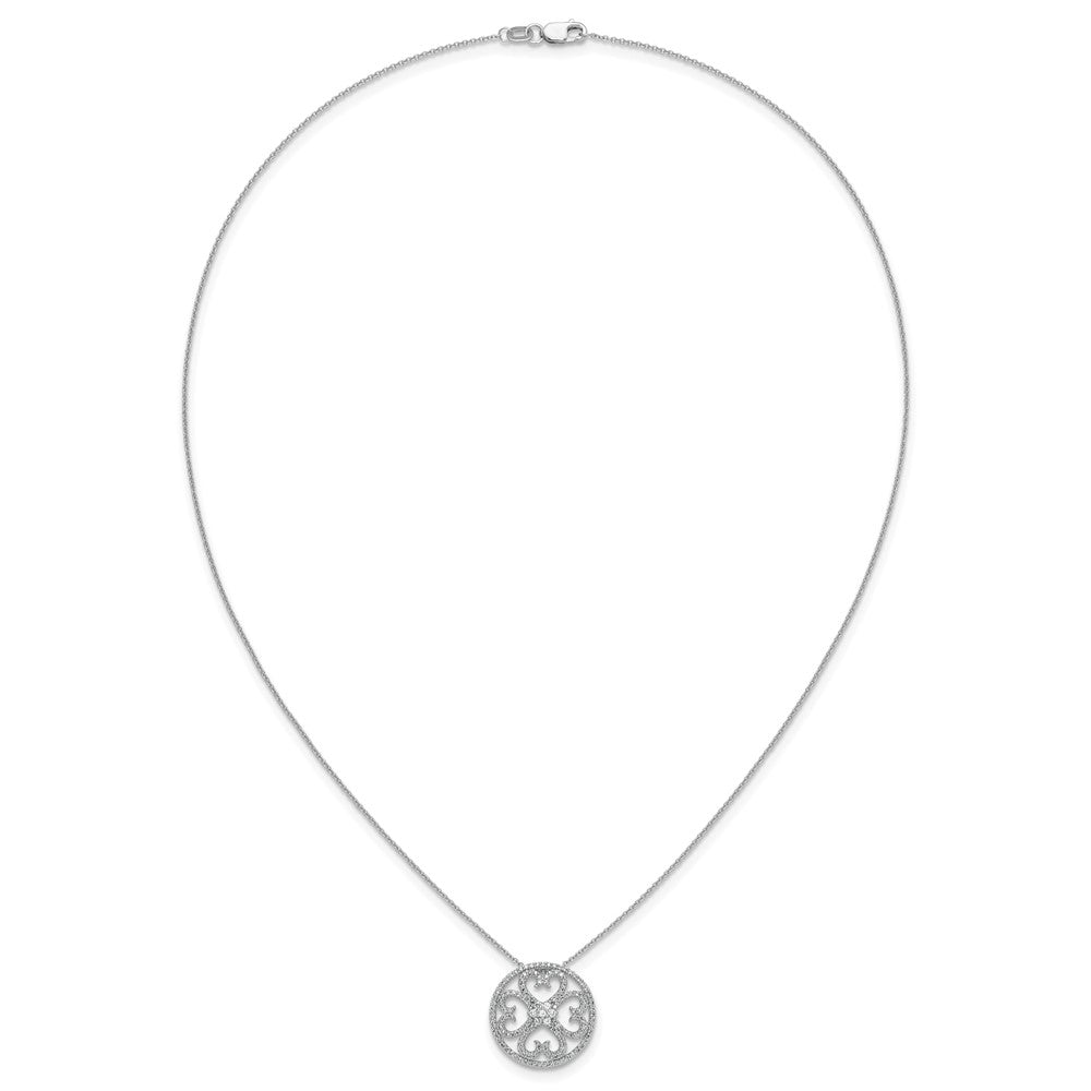 14k White Gold Diamond Vintage Hearts Pendant Necklace