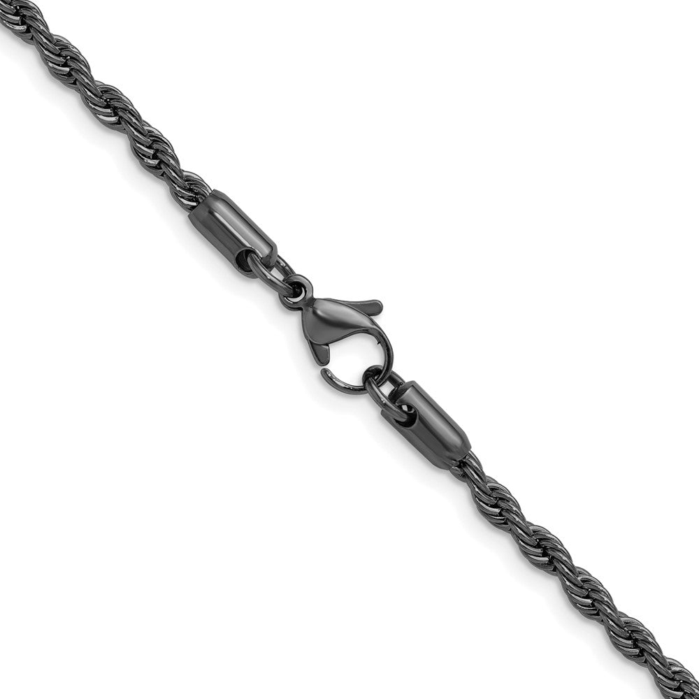 Chisel Stainless Steel Polished Black IP-plated 3mm 20 inch Rope Chain