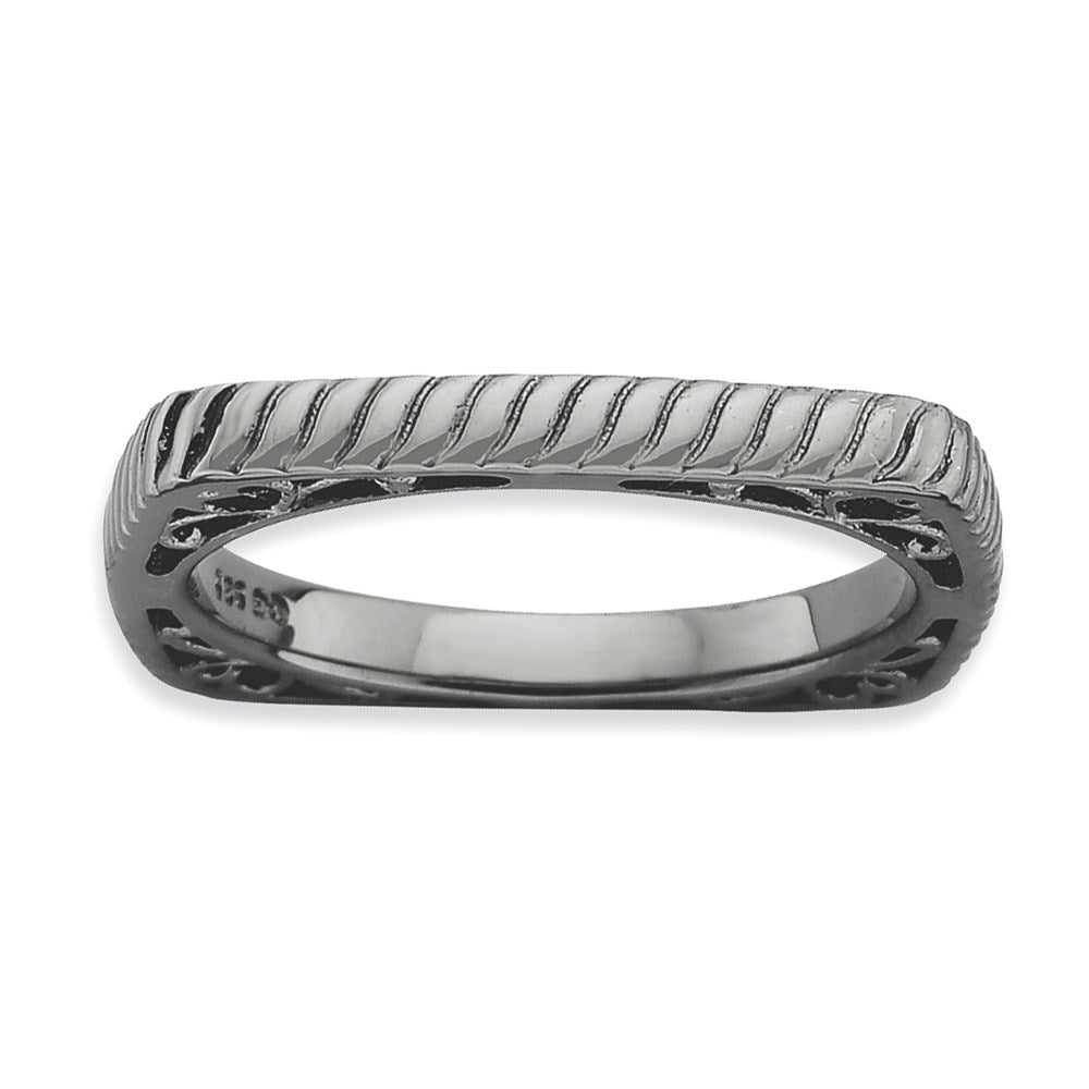 Sterling Silver Stackable Expressions Polished Black-plate Square Ring