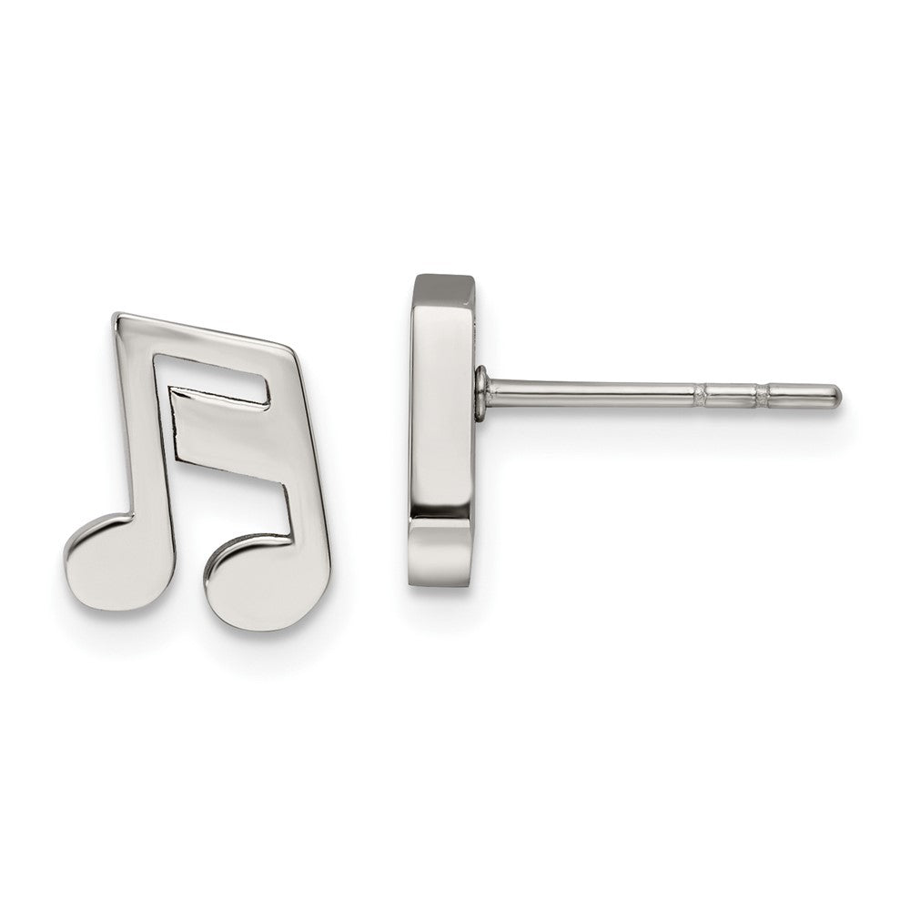 Stainless Steel Polished Music Note Post Earrings