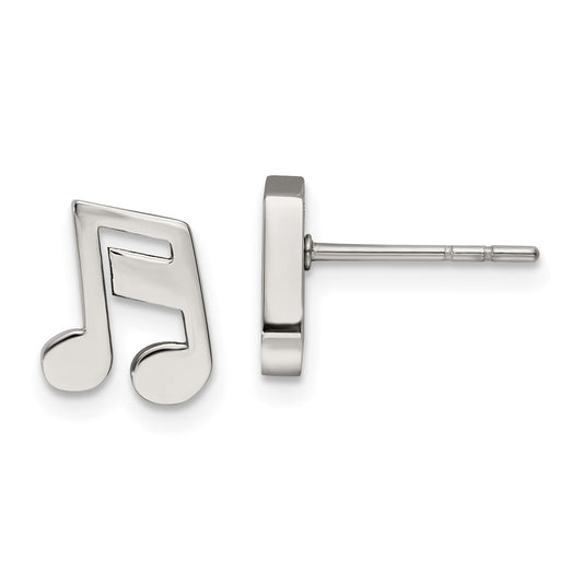 Stainless Steel Polished Music Note Post Earrings