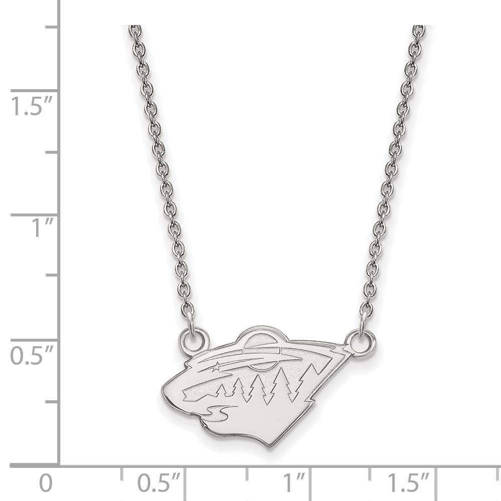 Sterling Silver Rhodium-plated NHL LogoArt Minnesota Wild Small Pendant 18 inch Necklace QSS013WIL-18