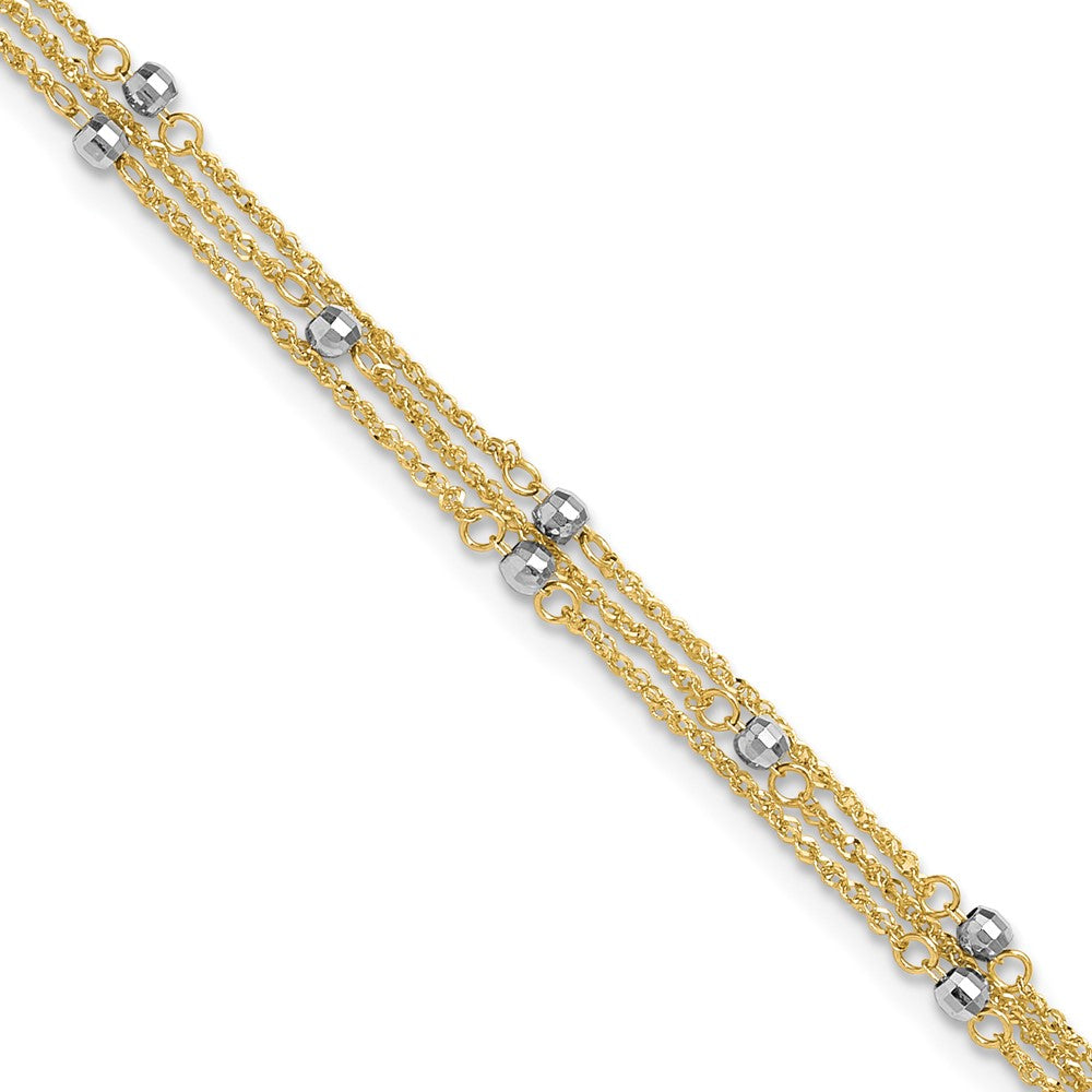 14k Two-tone Triple Strand 9in Plus 1in ext. Anklet 9 inches