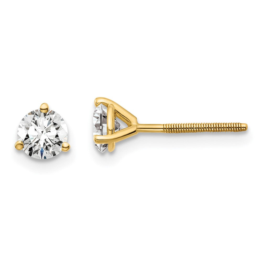 14k Yellow Gold 3/4 ctw Certified Lab Grown Diamond VS+ F+ Round 3 Prong Heavy Wt. Screwback Stud Earrings