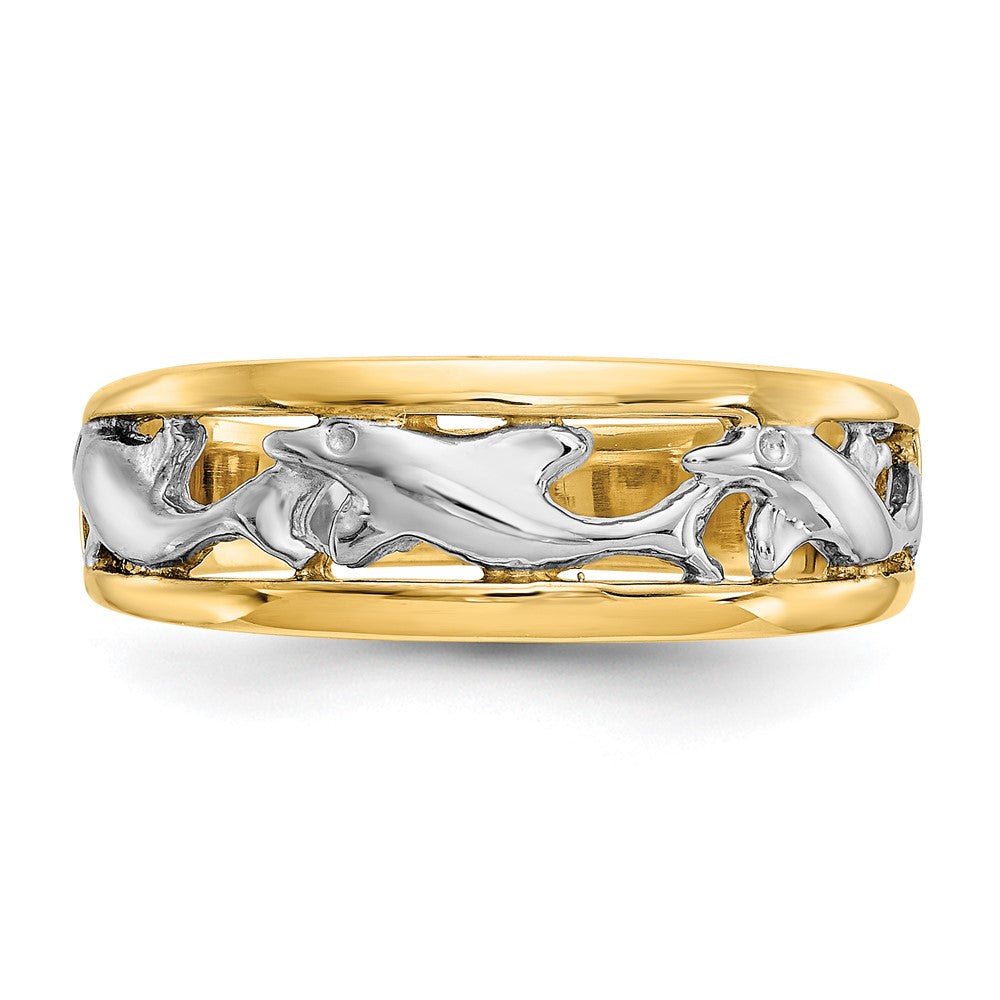 14k With Rhodium Dolphin Ring Size 6