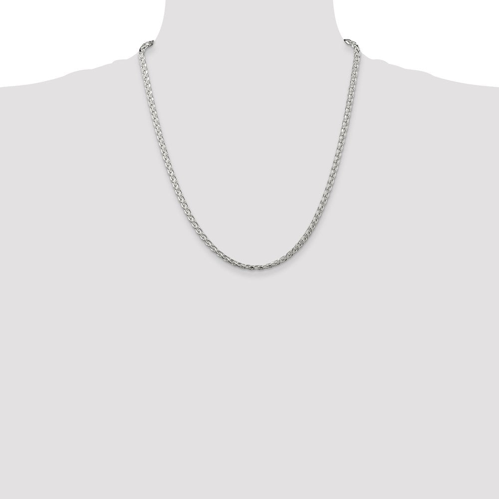 Sterling Silver 3.5mm Diamond-cut Round Spiga Chain 22 Inches