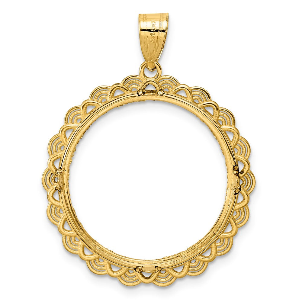 14k Diamond Cut Rainbow with 22.0mm Prong Coin Bezel Pendant