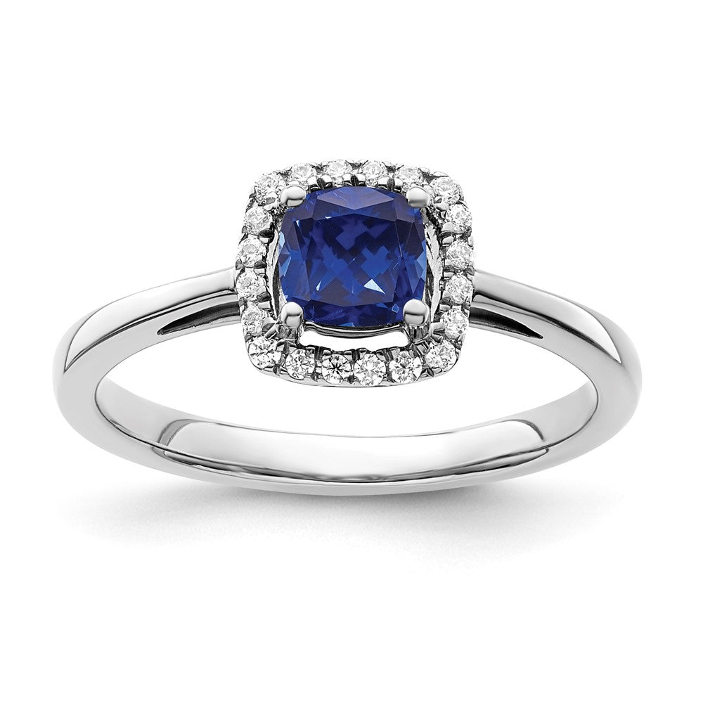 SS ANT Created Blue Sapphire and Diamond Ring