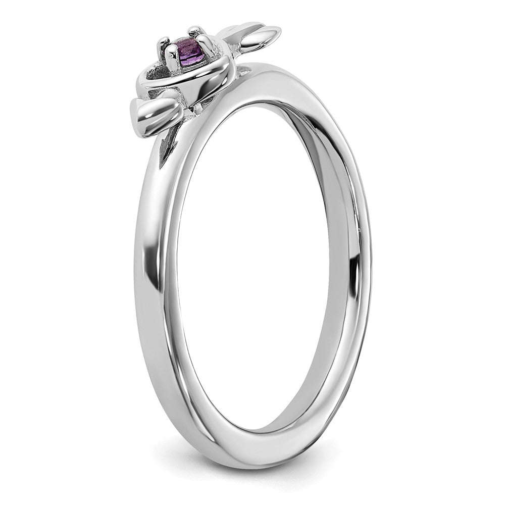 Sterling Silver Stackable Expressions Rhodium-plated Amethyst Heart with Arrow Ring Size -5