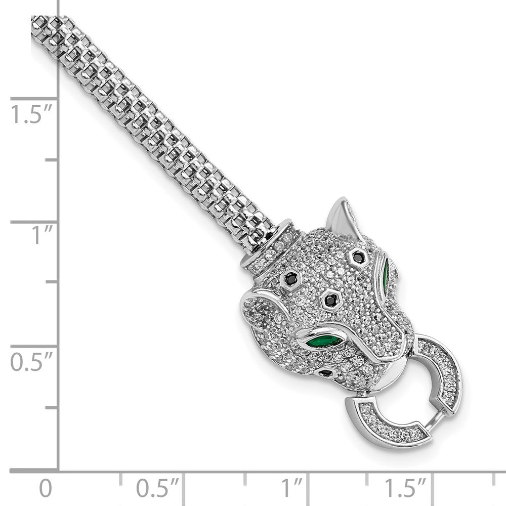 Sterling Silver Rhodium-plated Polished CZ Cheetah Head Bracelet 7.25 inches