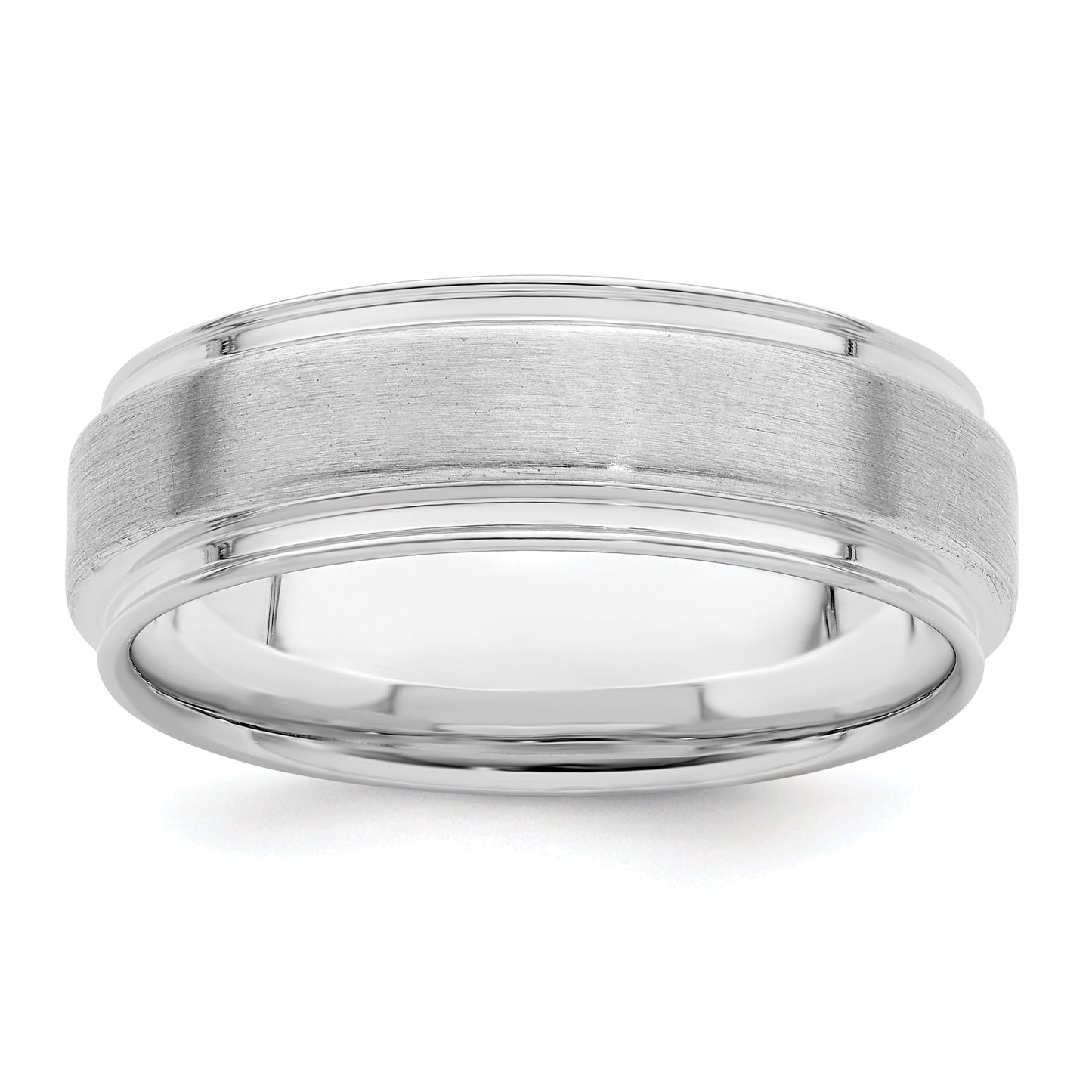 Sterling Silver Rhodium-plated 6mm Brushed Grooved Band Size 12
