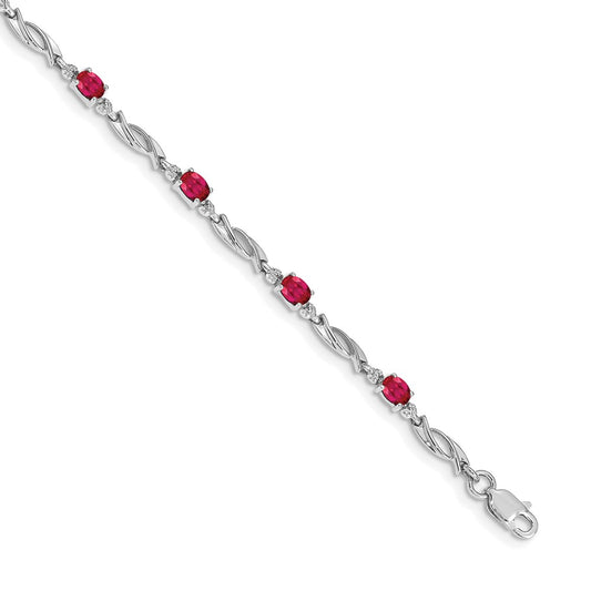 14k White Gold Diamond and Ruby Bracelet 7.5  inches
