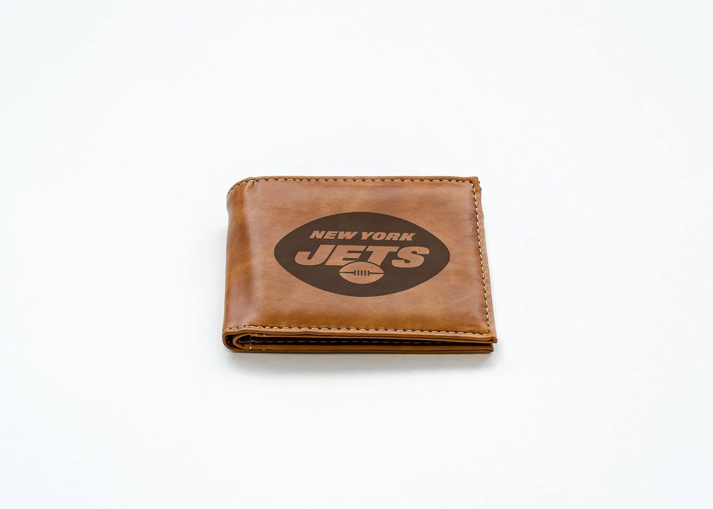 New York Jets Laser Engraved Brown Billfold Wallet
