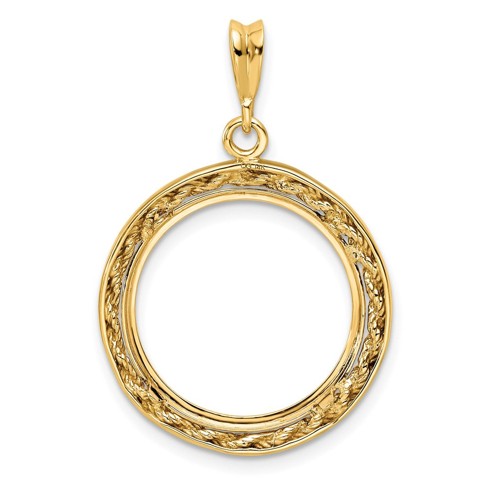 Wideband Distinguished Coin Jewelry 14k Polished Casted Rope with Bright Edge 17.8mm Prong Coin Bezel Pendant