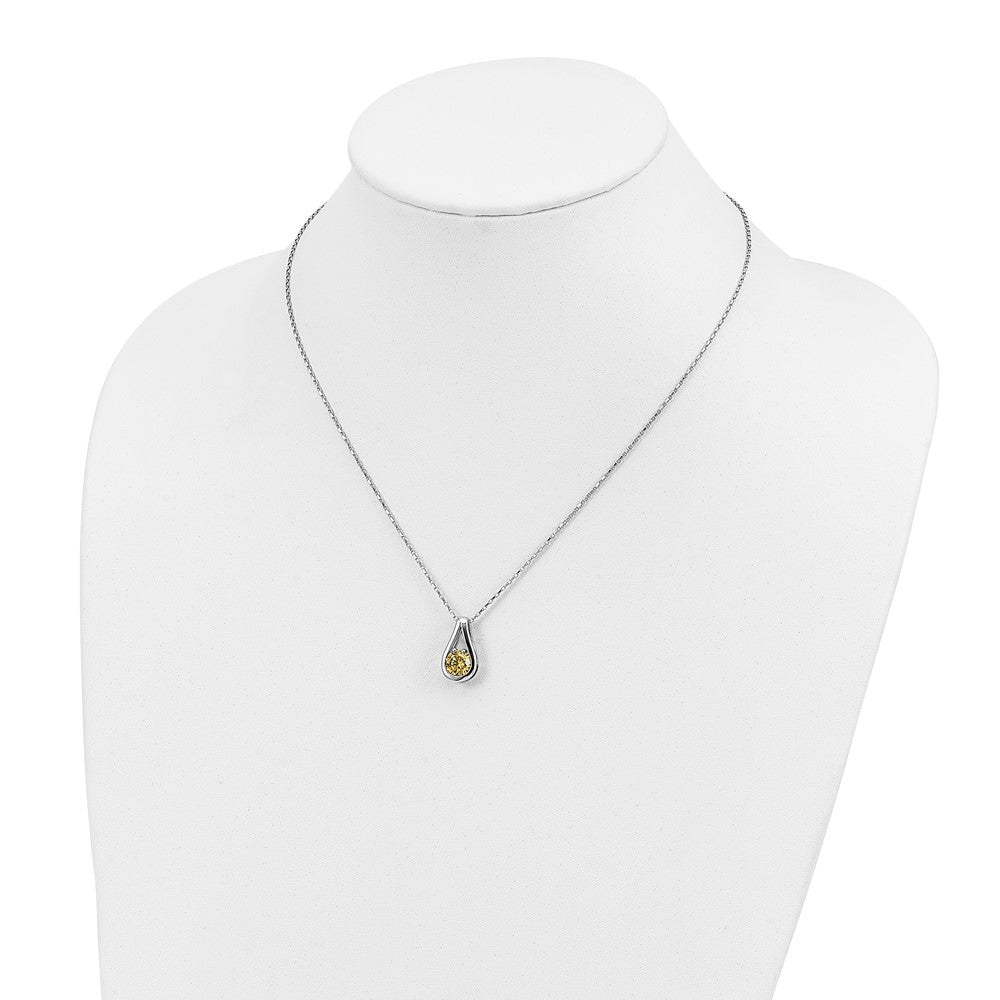 Sterling Silver Rhodium-plated Diamonore Yellow Teardrop Necklace
