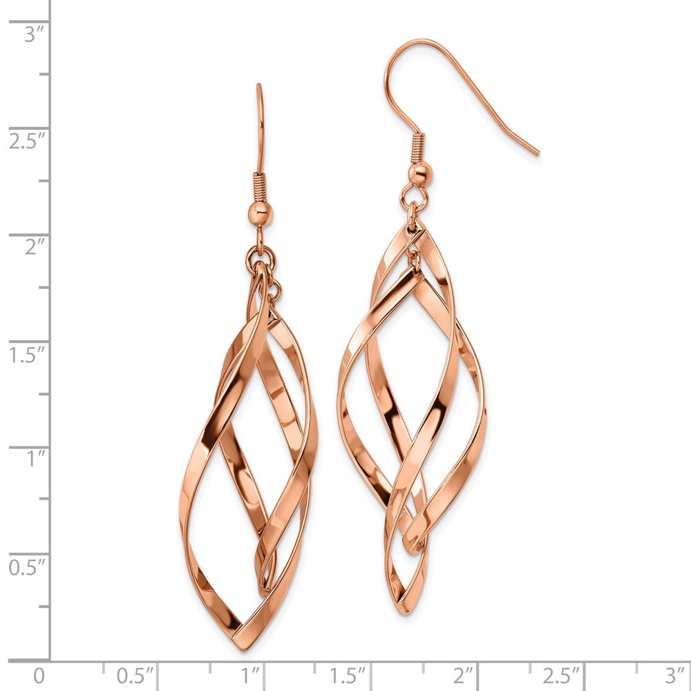 Stainless Steel Polished Rose IP-plated Dangle Shepherd Hook Earrings