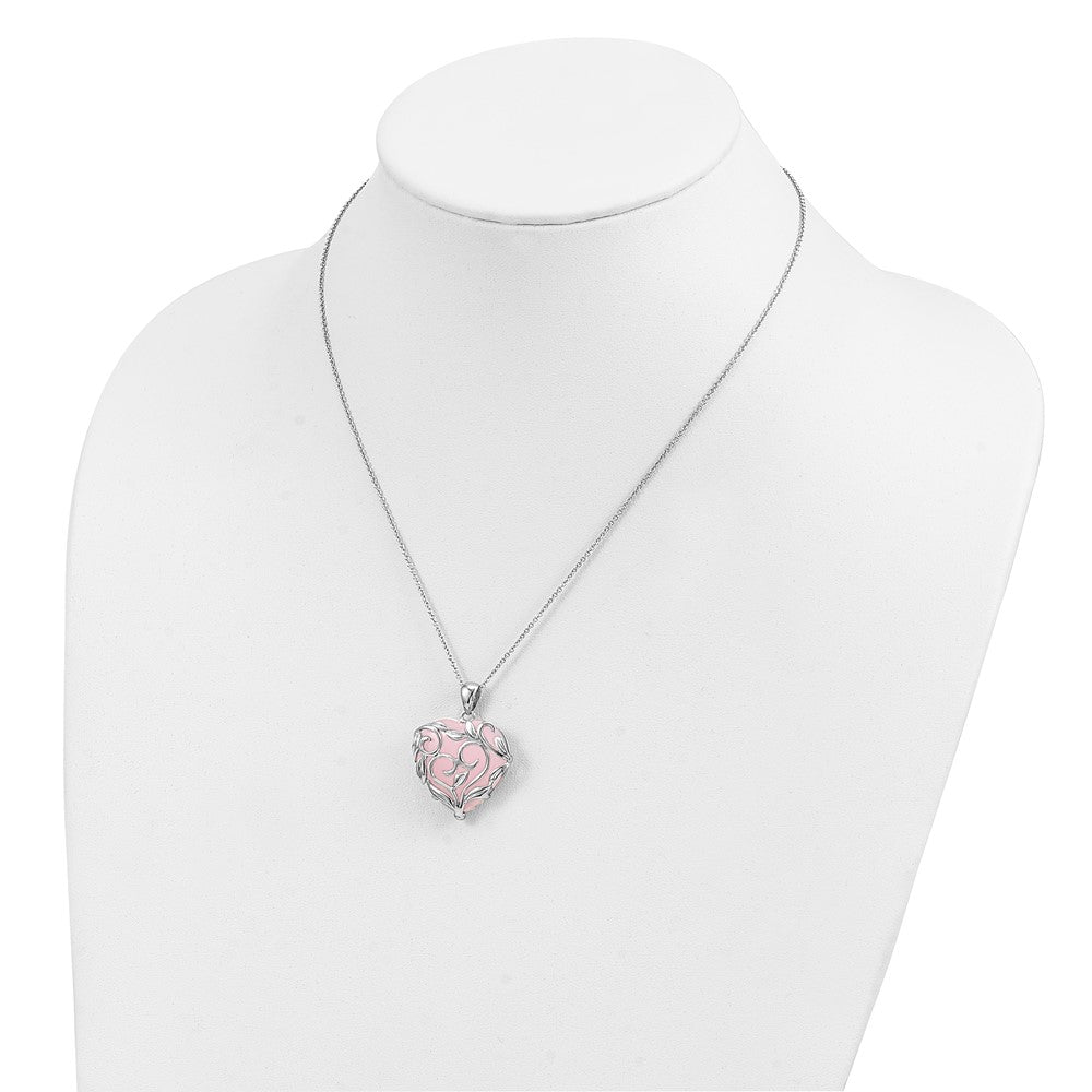 Sentimental Expressions Sterling Silver Rhodium-plated Rose Quartz Generous Heart 18 inch Necklace with Poem Card 18 Inches
