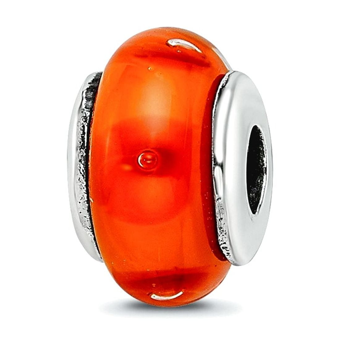 Kids Collection Sterling Silver Hand-blown Orange Glass Reflections Bead
