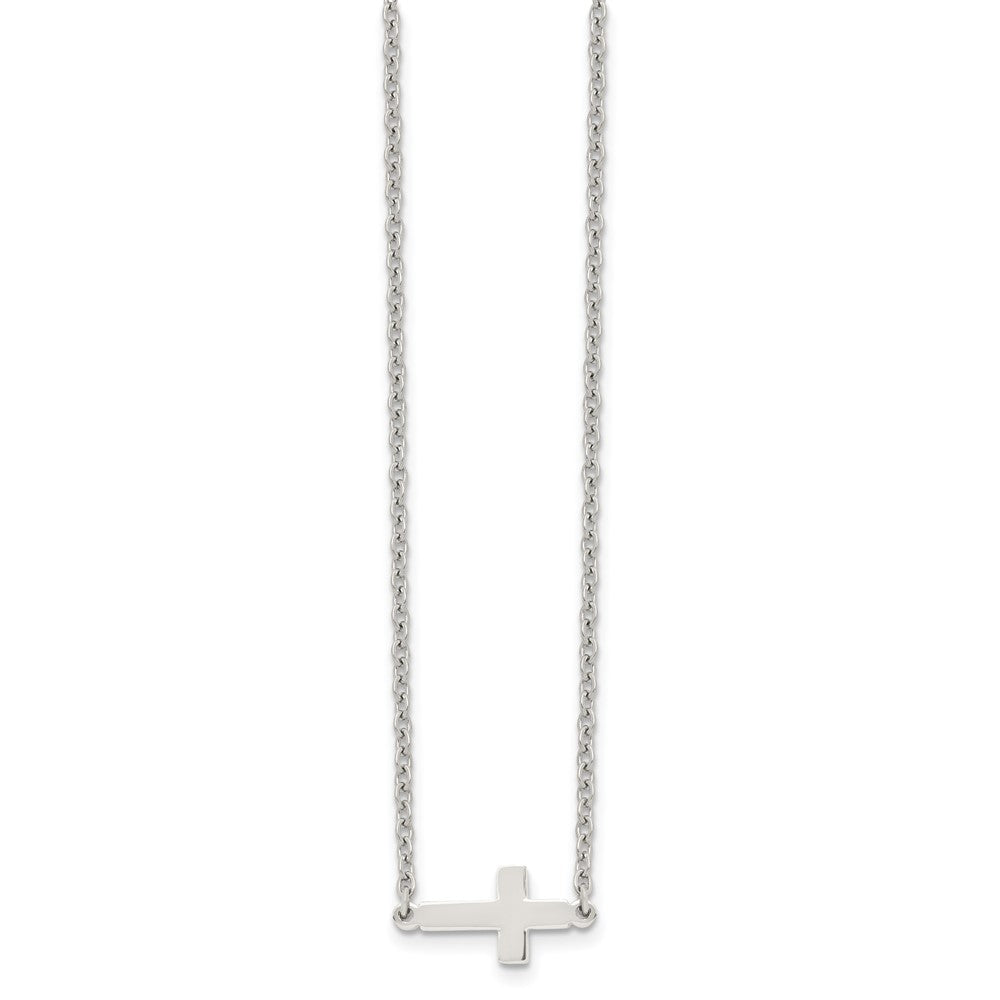 Stainless Steel Polished Sideways Cross 18in Necklace