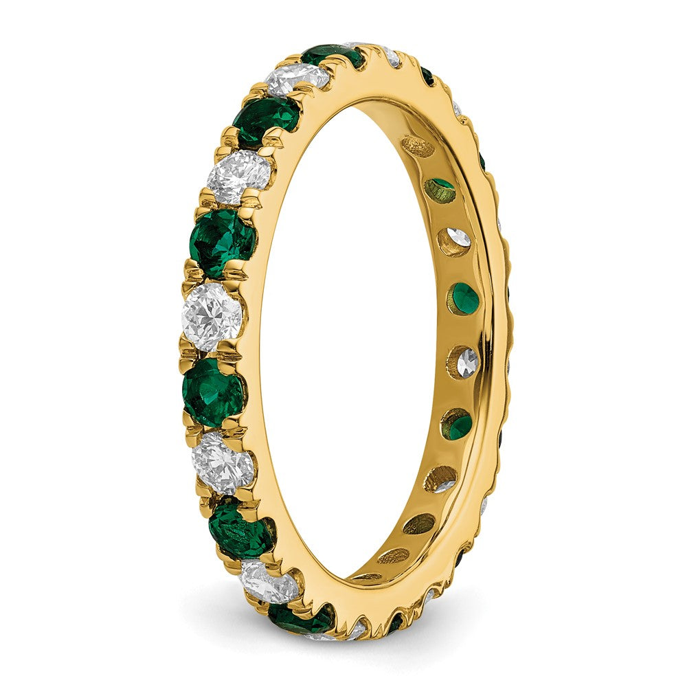 14k 3/4 carat Lab Grown Diamond VS/SI+ G+ and Lab Created Emerald Size 7.5 Eternity Band
